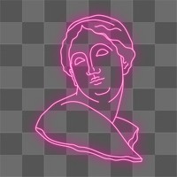 Venus sticker png, glowing neon drawing, roman statue on transparent background