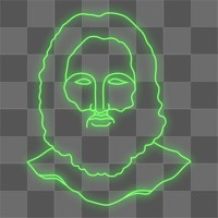 Zeus png sticker, glowing neon line art drawing, Greek statue on transparent background