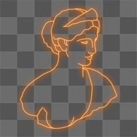 Greek goddess png sticker, glowing neon line art drawing