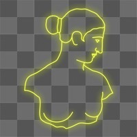 Greek woman png collage element, glowing neon line art design