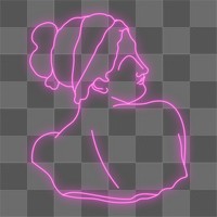 Classical sculpture png sticker, glowing neon monoline graphic, Naiad on transparent background