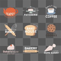 Cute bakery logo png transparent background set