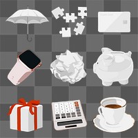 Budgeting aesthetic png stickers, stationery illustration set on transparent background