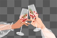 Party sticker png, women clinking wine glasses, celebration illustration design