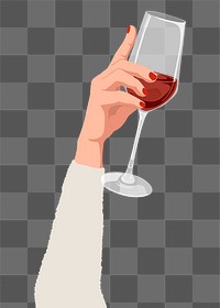 Red wine glass png sticker, held by woman, drink illustration design