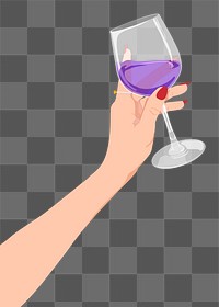 Purple wine png sticker, held by woman, drink illustration design