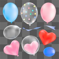 Balloon png stickers, transparent background set