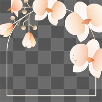 Pink orchids frame png, aesthetic botanical sticker design, transparent background