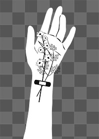 Raising hand png sticker, flower, transparent background