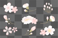 Png white sakura flower sticker element set