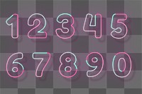 Pink neon font png number typography word art