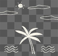 Png summer beach with palm tree doodle clipart