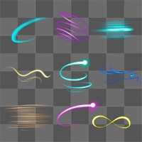 Png light streak design element set 