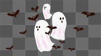 Halloween PNG sticker, hand drawn white ghosts and bats doodle