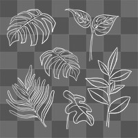 PNG tropical leaf sticker doodle botanical illustration set