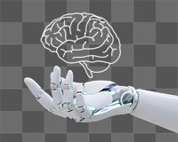 Robot holding brain png sticker, AI robotics, transparent background