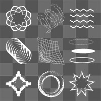 Abstract shape png stickers, black and white design set, transparent background