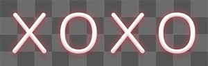 Glowing XOXO red neon typography design element