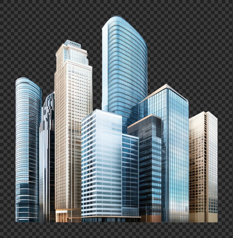 PNG Group of American buildings architecture skyscraper cityscape.