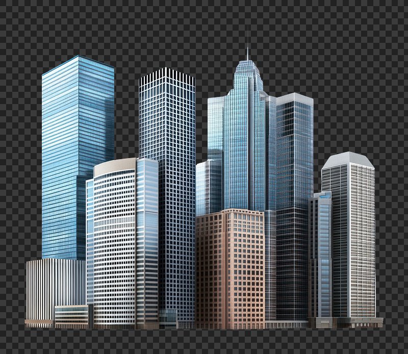 PNG Group of American buildings architecture skyscraper cityscape.