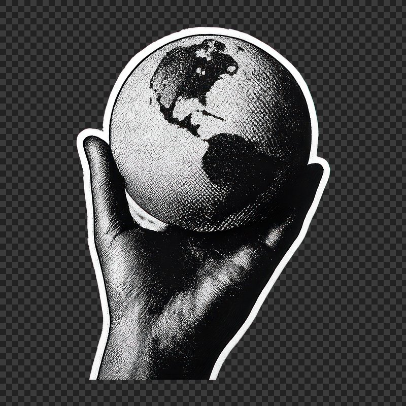 PNG Hand holding globe illustration.