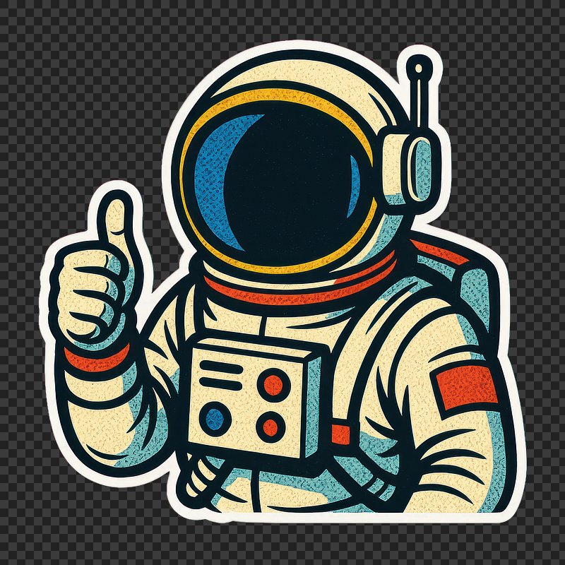 Retro astronaut giving thumbs-up.