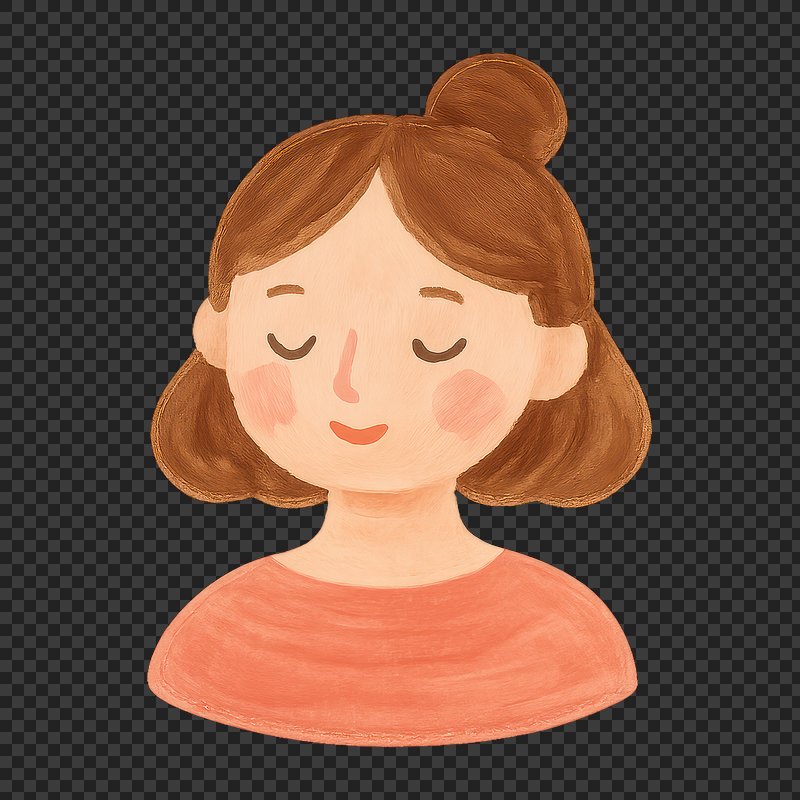 PNG Whimsical portrait with closed eyes.
