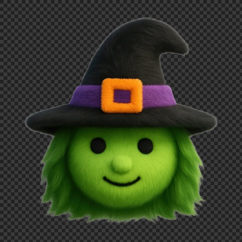 PNG Fuzzy green witch emoji