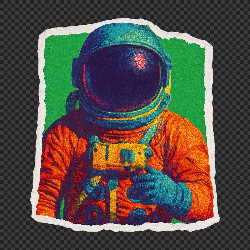 PNG Colorful retro astronaut illustration.