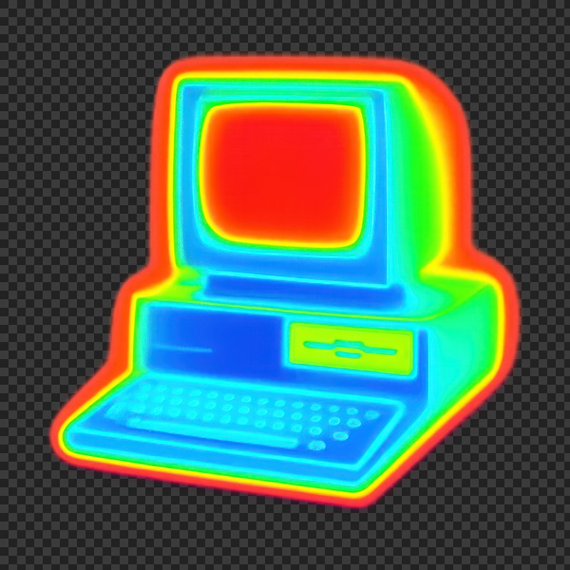 PNG Retro colorful computer illustration.