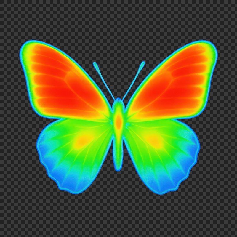 PNG Vibrant multicolored butterfly design.