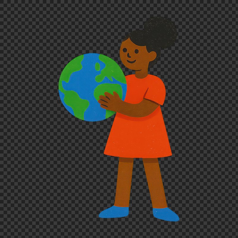 PNG Child holding Earth illustration.