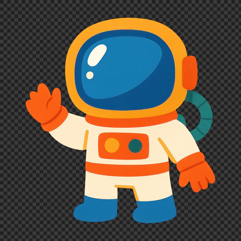 PNG Colorful cartoon astronaut waving.