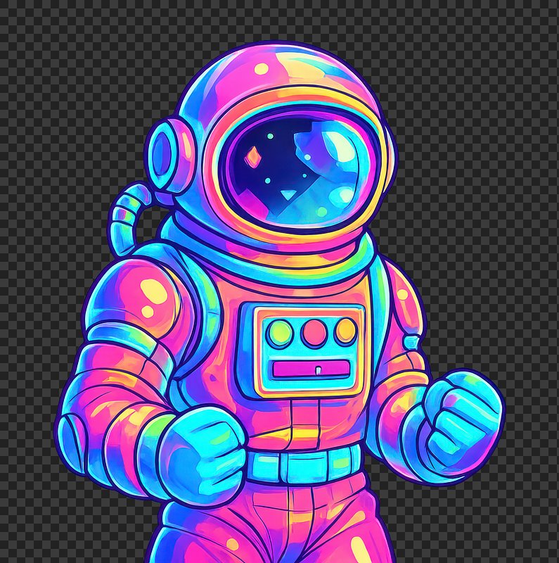 PNG Vibrant retro-futuristic astronaut illustration.