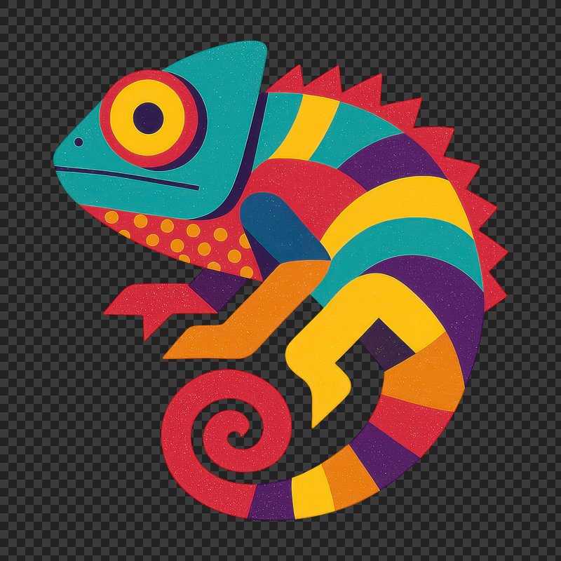 PNG Colorful geometric chameleon illustration.