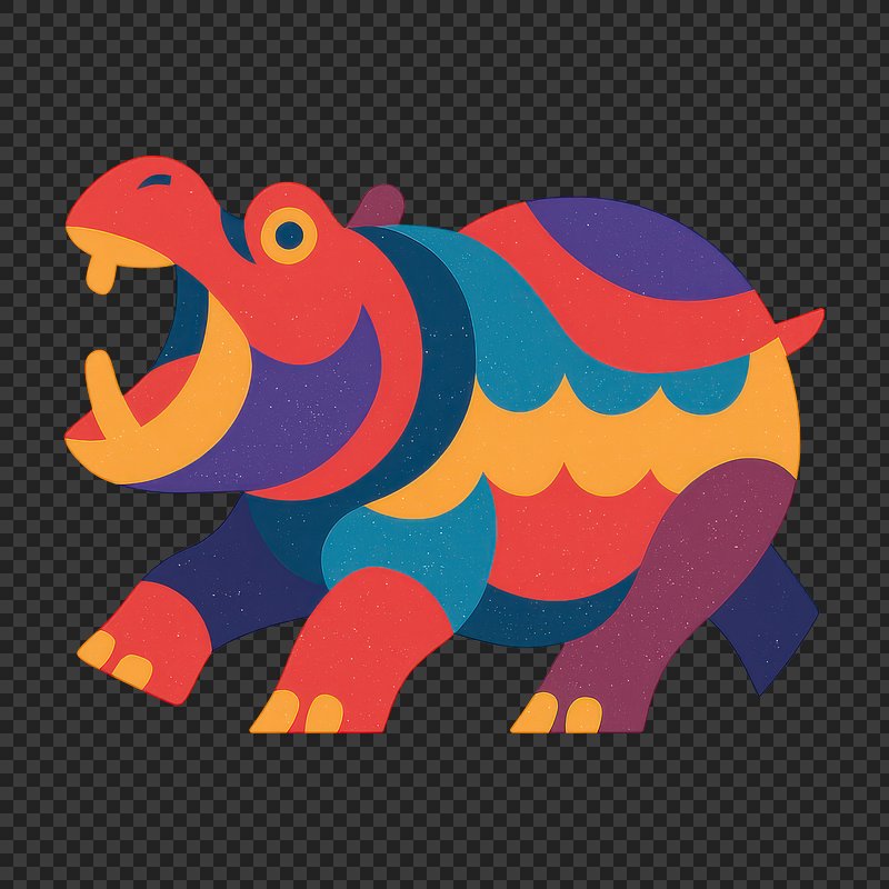 PNG Colorful abstract hippo illustration.