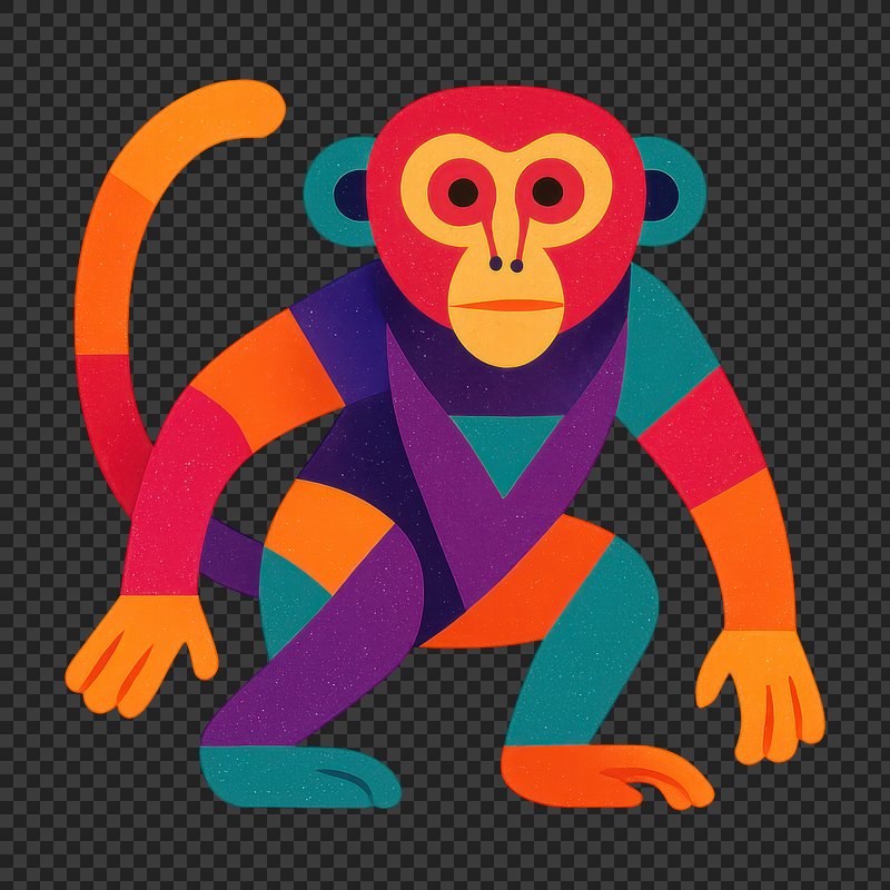 PNG Colorful geometric monkey illustration.