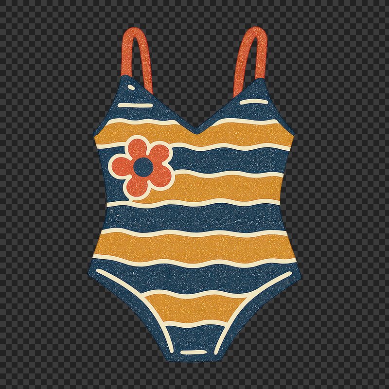 PNG Retro floral striped swimsuit illustration.