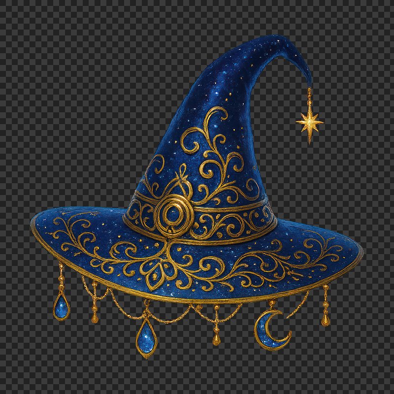PNG Enchanted mystical wizard hat illustration.