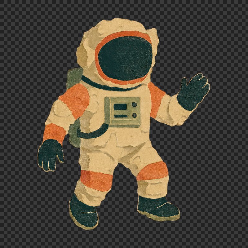 PNG Retro astronaut illustration in space.