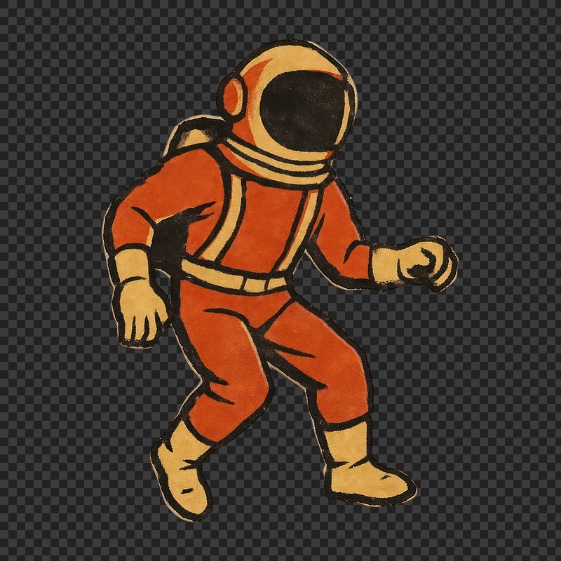 PNG Retro astronaut exploring space adventure.