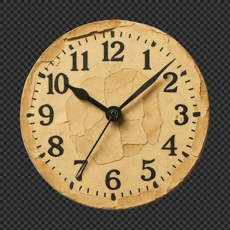 PNG Vintage clock with weathered texture.