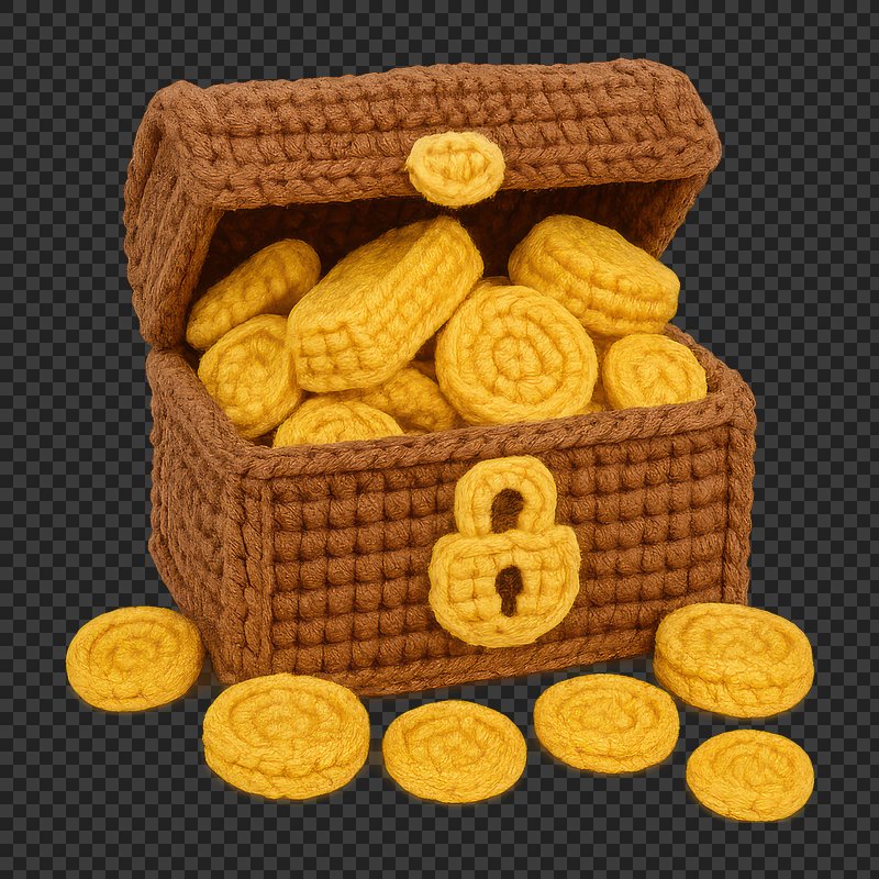 PNG Crochet treasure chest coins