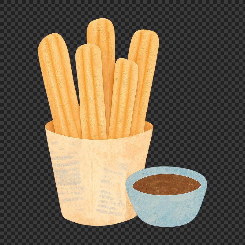 PNG Crispy churros with chocolate dip.