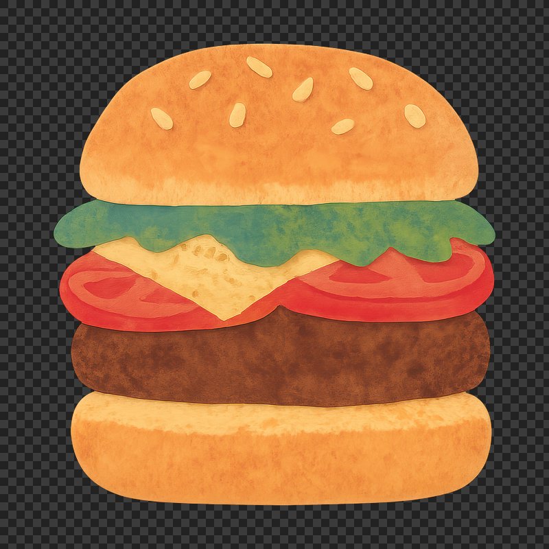PNG Colorful cartoon burger illustration.