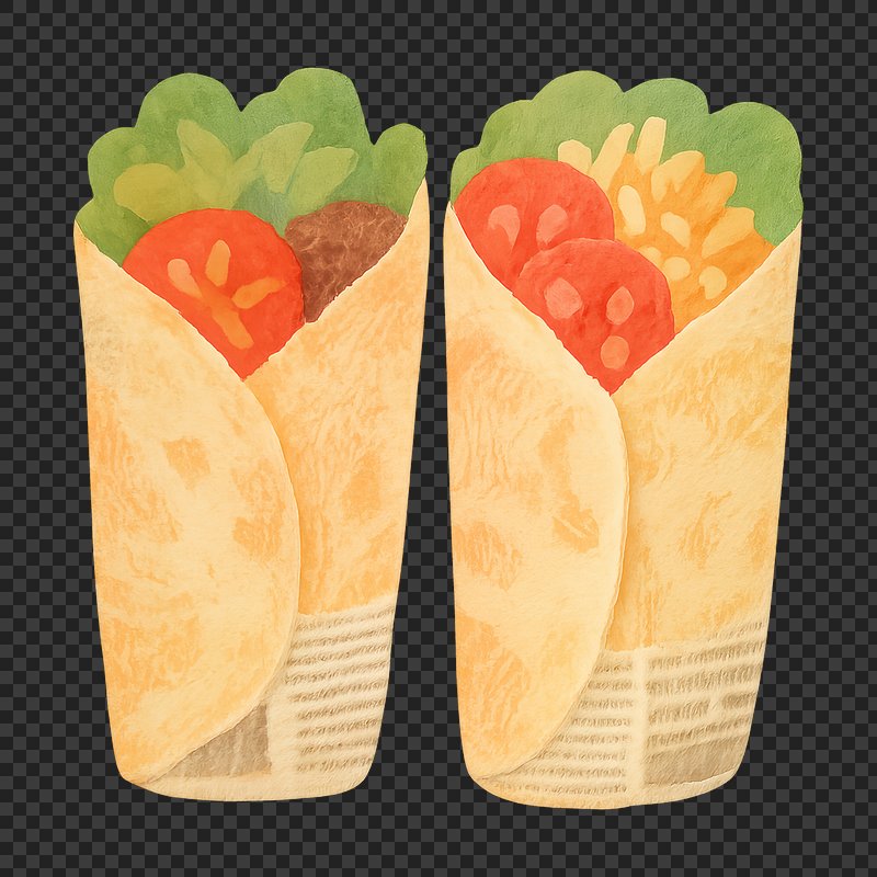 PNG Watercolor wraps with fresh ingredients.