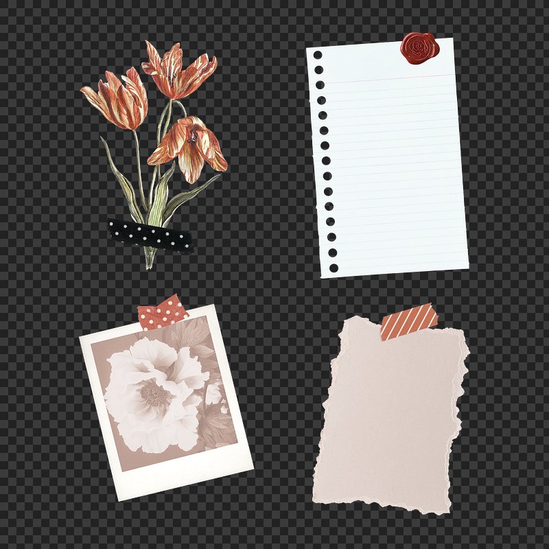 Floral feminine collage with washi tape design element