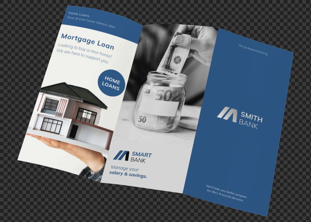 Mortgage tri-fold brochure mockup, professional business design