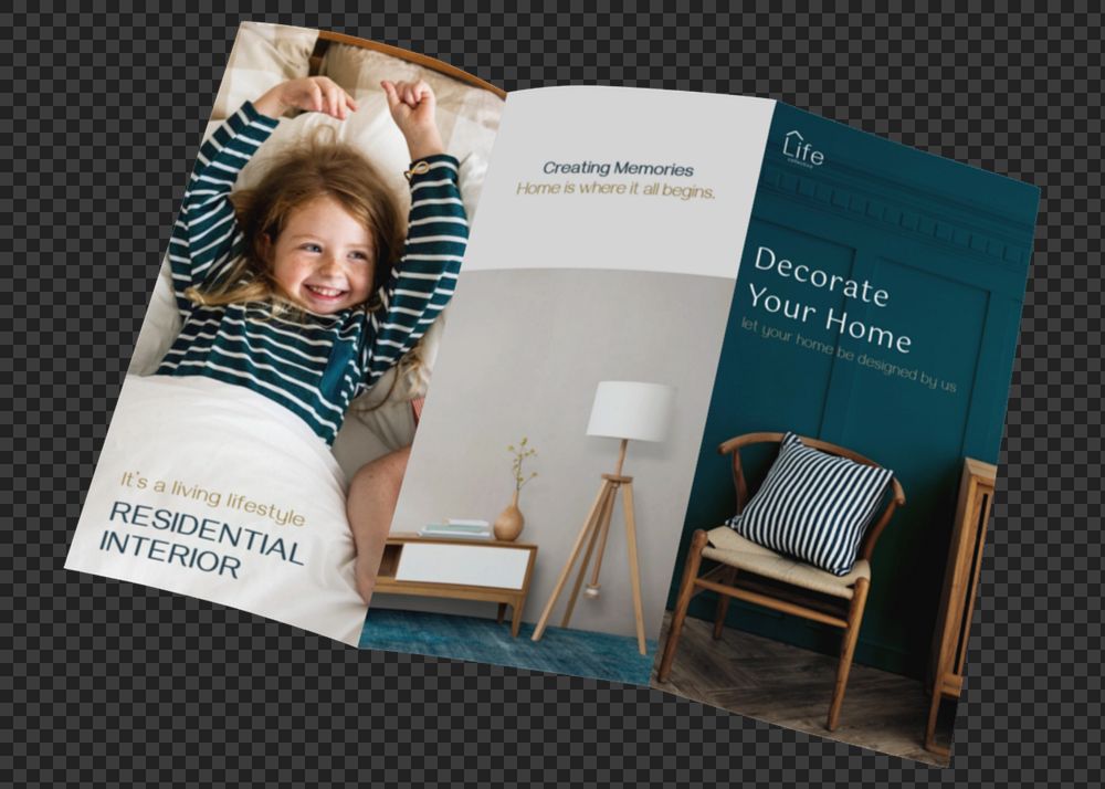 Interior design tri-fold brochure mockup, business design