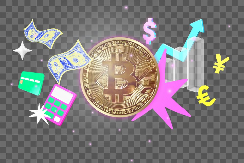 Bitcoin trading png element, editable collage remix